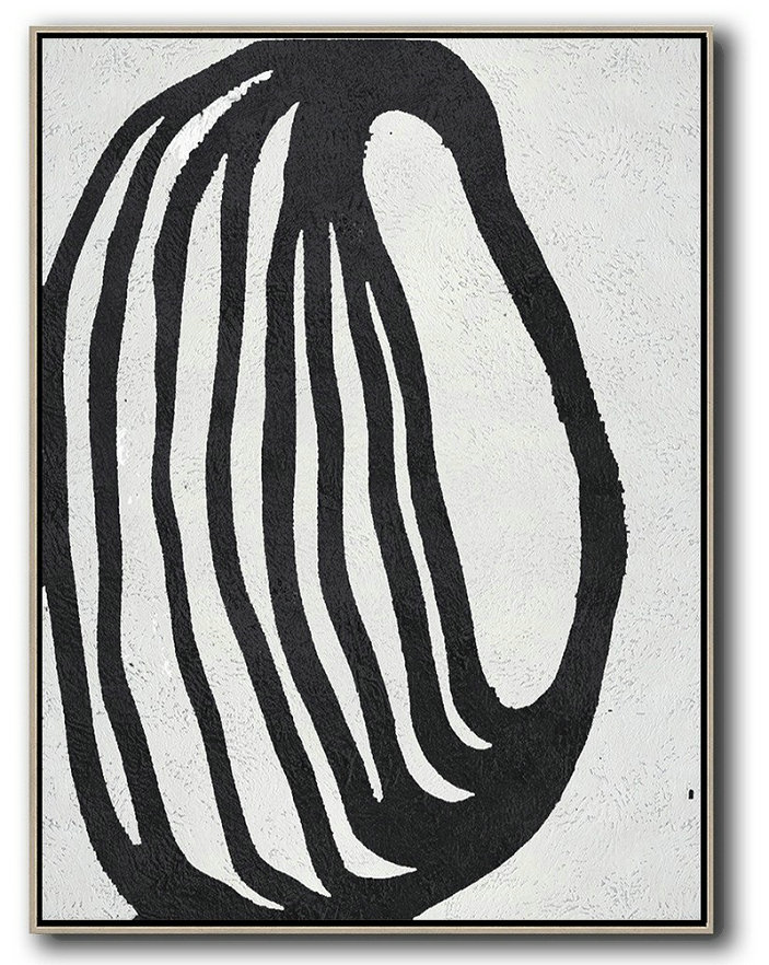Black And White Minimal Painting On Canvas,Hand Painted Abstract Art #B1A7